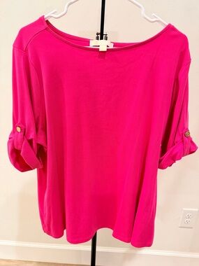 Michael Kors Pink Blouse – Size 2X | Roll Tab Sleeves | Soft & Stretchy